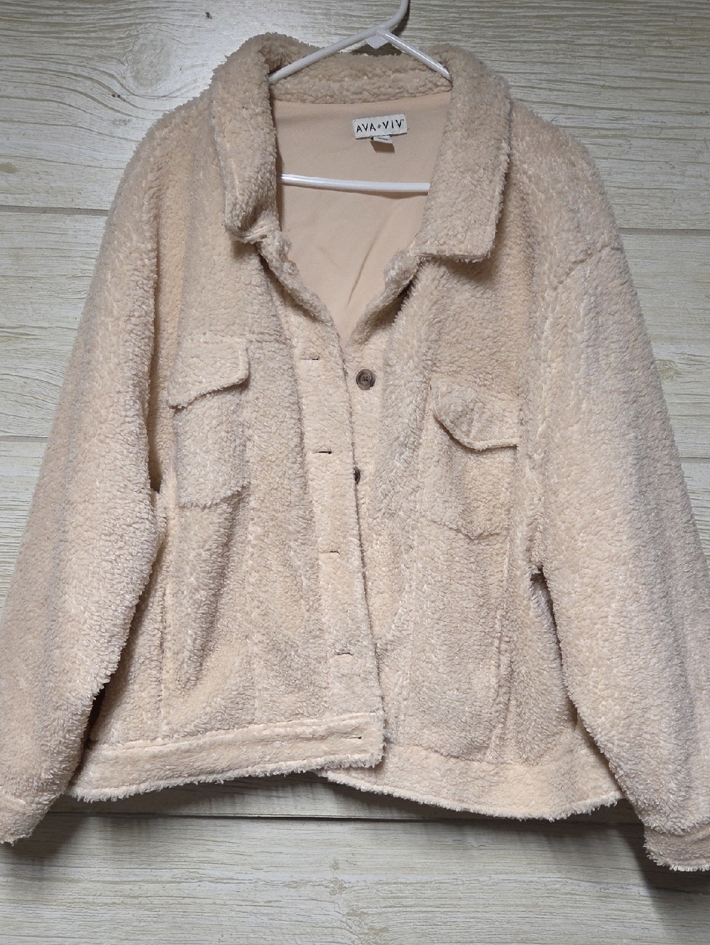 Ava & Viv Beige Cream Sherpa Button-Up Jacket